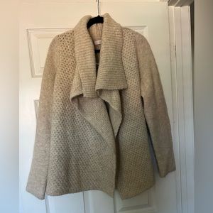 LOFT cardigan, Oatmeal/cream color, Chunky knit , Open front , Oversized collar